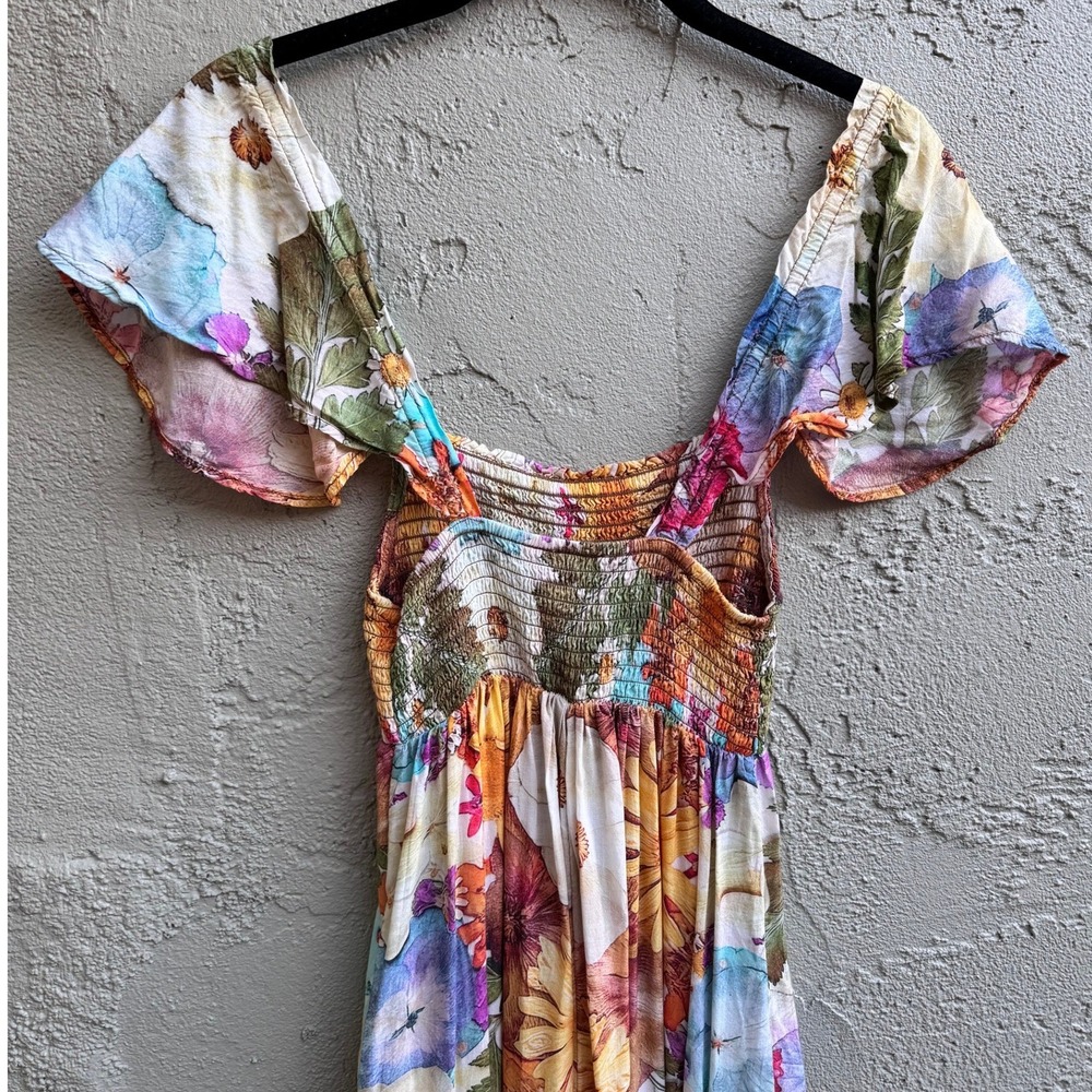 Moxy Anthropologie Womens Floral Boho Flutter Smocked Cottage Maxi Dress - Picture 9 of 10